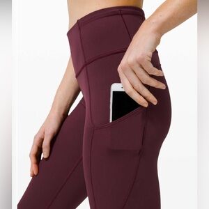 Lululemon Fast and Free Maroon Cropped Leggings Size 4.